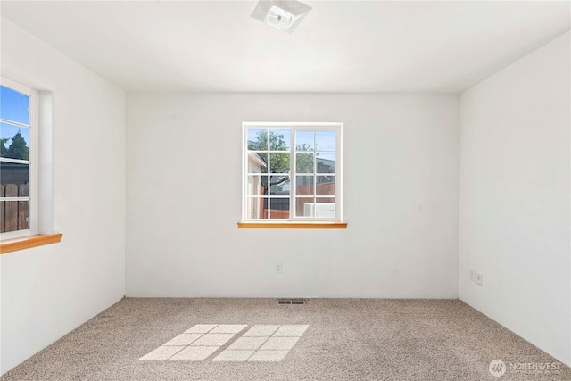 spare room with carpet flooring and visible vents