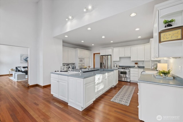161 E Heron Cv, Shelton, WA 98584 - kitchen featuring white cabinets, stainless steel appliances, a sink, and dark wood-type flooring