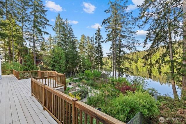 161 E Heron Cv, Shelton, WA 98584 - wooden deck featuring a water view and a wooded view