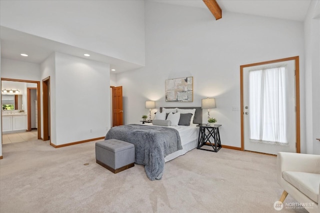 161 E Heron Cv, Shelton, WA 98584 - carpeted bedroom with baseboards, multiple windows, and beamed ceiling