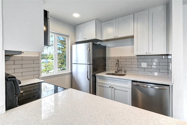 12429 NE 130th Ct Unit G201, Kirkland, WA 98034 - kitchen with white cabinets, appliances with stainless steel finishes, decorative backsplash, and a sink