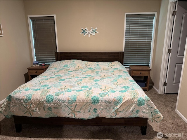 bedroom featuring baseboards and carpet