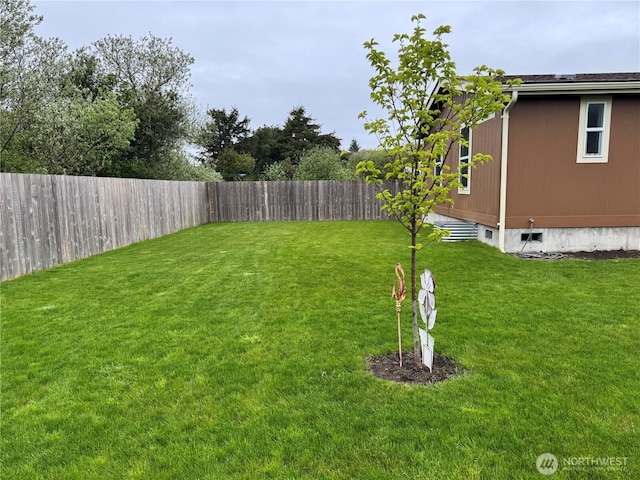 view of yard with a fenced backyard