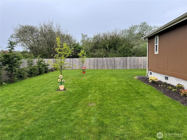 view of yard featuring a fenced backyard