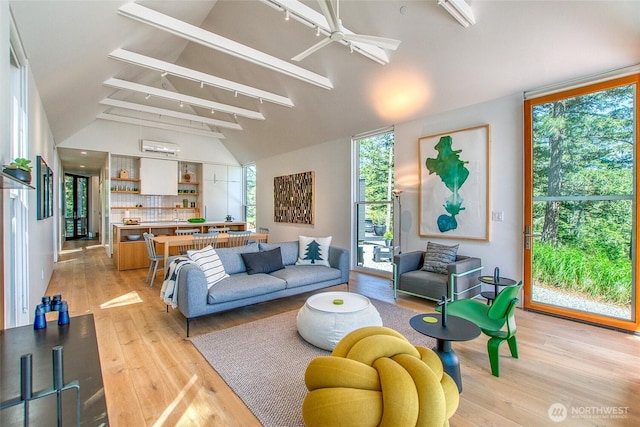 51 Lakshmi Rd, Orcas Island, WA 98245 - living room with a ceiling fan and light wood finished floors