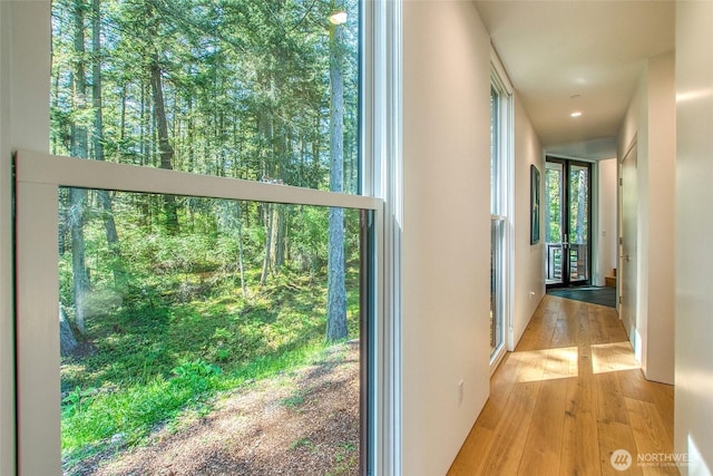51 Lakshmi Rd, Orcas Island, WA 98245 - hall with wood finished floors and a wooded view
