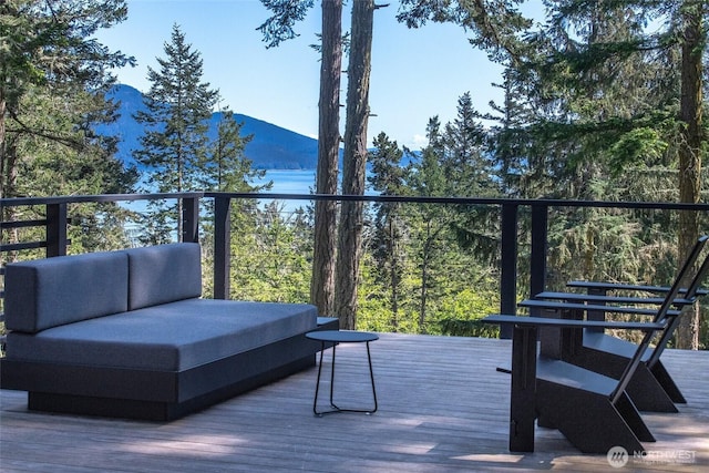 51 Lakshmi Rd, Orcas Island, WA 98245 - deck with an outdoor hangout area and a mountain view