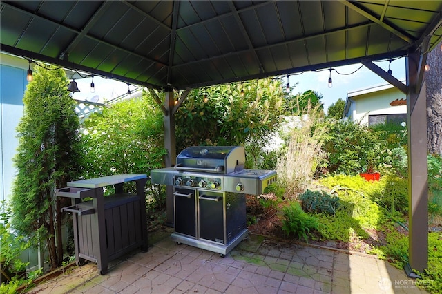 view of patio featuring a gazebo
