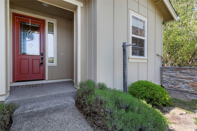 entrance to property with board and batten siding