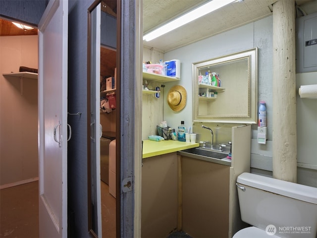 597 Yale Bridge Rd, Ariel, WA 98603 - half bathroom featuring vanity, electric panel, and toilet