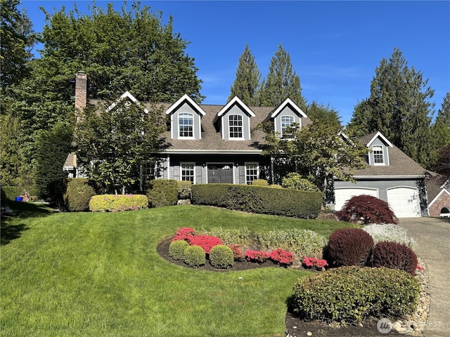 3123 240th Ave NE, Sammamish, WA 98074 - cape cod home featuring a front lawn, driveway, and a chimney