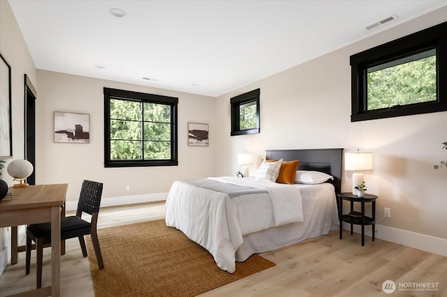 4306 Quaternary Rd, Clinton, WA 98236 - bedroom with visible vents, baseboards, and light wood-style floors