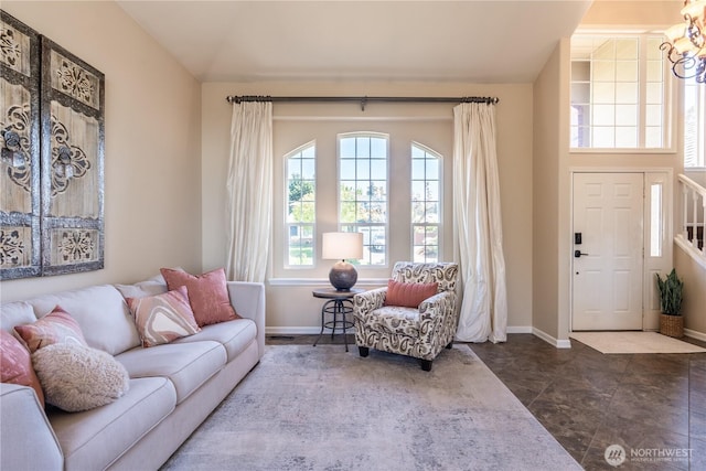 living room featuring baseboards