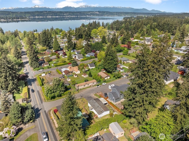 aerial view with a water view and a residential view
