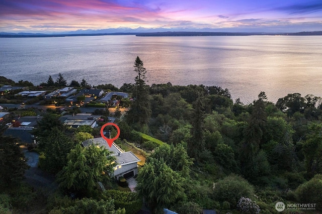 aerial view at dusk of a water view