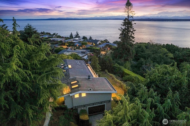 aerial view at dusk of a water view