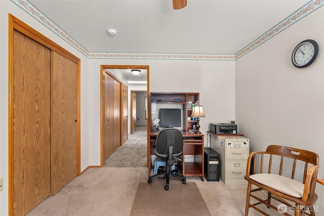 office space featuring light carpet