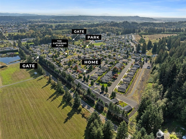 bird's eye view with a mountain view