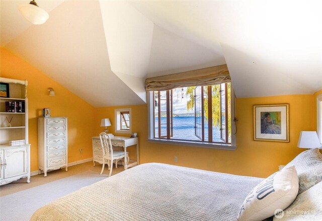8314 Island Dr S, Seattle, WA 98118 - bedroom featuring baseboards, carpet flooring, and lofted ceiling