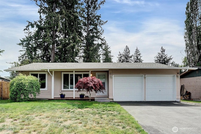 1718 33rd St SE, Auburn, WA 98002 - ranch-style house featuring an attached garage, driveway, a front yard, and a chimney