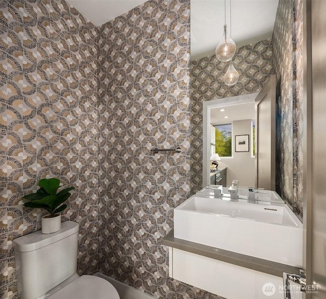 bathroom with toilet and vanity