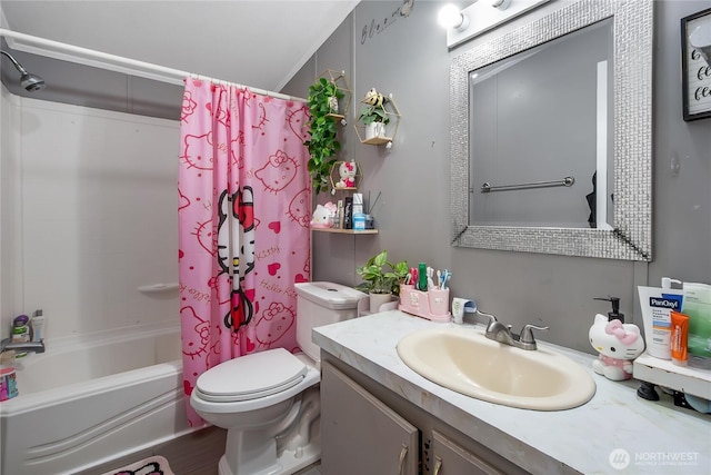 bathroom featuring vanity, toilet, and shower / tub combo