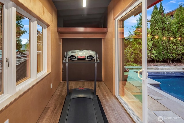 doorway featuring wood finished floors