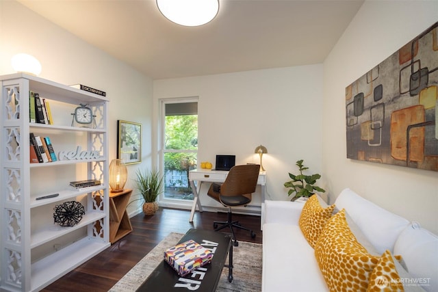 home office with wood finished floors