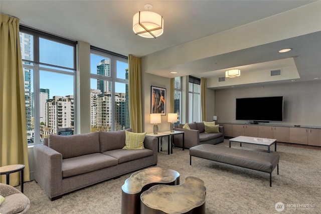 819 Virginia Unit 1104, Seattle, WA 98101 - living area with carpet floors and a view of city