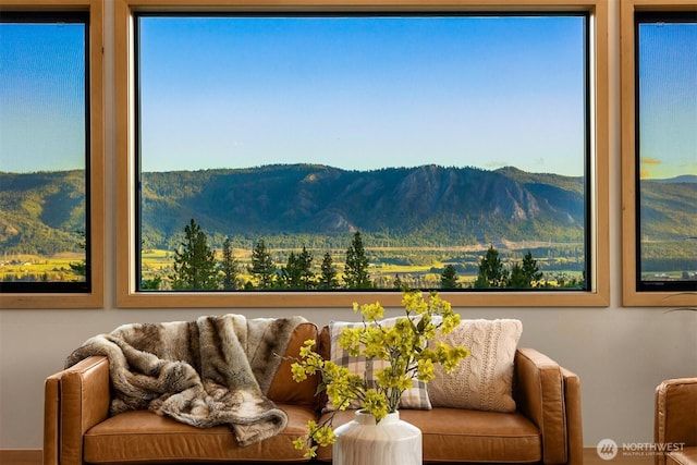 interior space featuring a mountain view