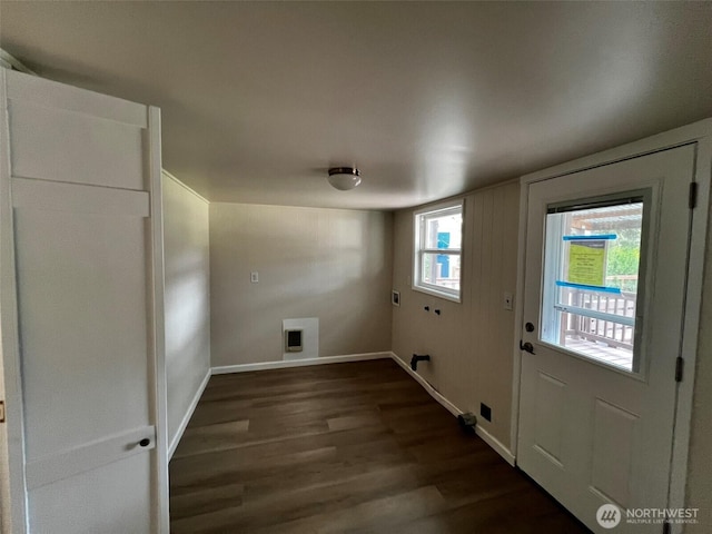 422 Chenault Ave, Hoquiam, WA 98550 - laundry room with laundry area, baseboards, hookup for a washing machine, dark wood-type flooring, and hookup for an electric dryer
