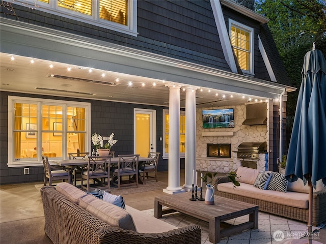 view of patio / terrace with an outdoor hangout area, outdoor dining space, and area for grilling