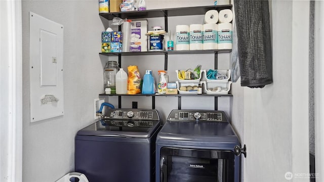 laundry room with separate washer and dryer and electric panel