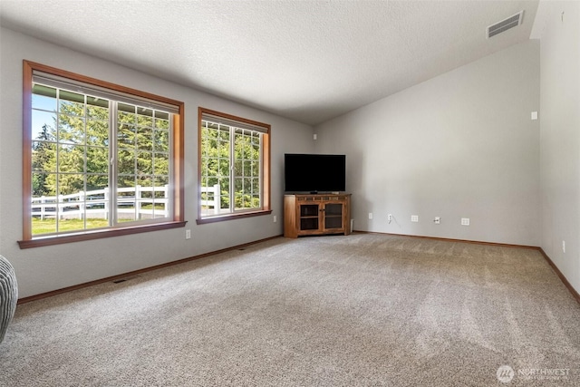12430 Brooks St SW, Olympia, WA 98512 - unfurnished living room featuring plenty of natural light, carpet flooring, lofted ceiling, and visible vents