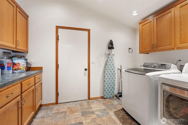 12430 Brooks St SW, Olympia, WA 98512 - washroom with stone finish floor, independent washer and dryer, cabinet space, baseboards, and recessed lighting
