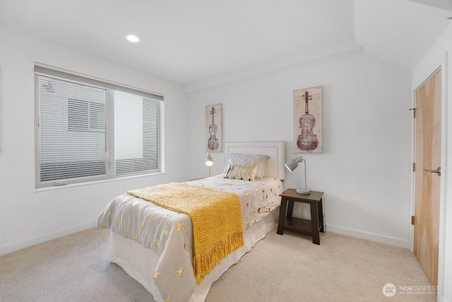 3236 W Government Way, Seattle, WA 98199 - bedroom featuring carpet floors, baseboards, vaulted ceiling, and recessed lighting