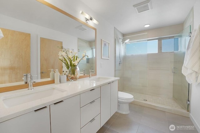 3236 W Government Way, Seattle, WA 98199 - full bathroom with visible vents, a sink, tile patterned floors, and a stall shower