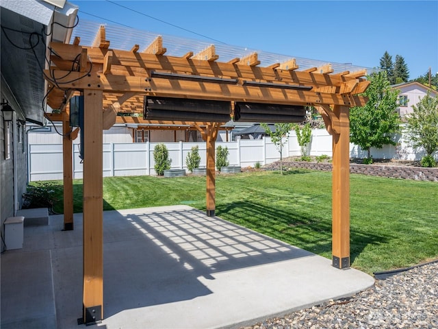 view of patio with a pergola and a fenced backyard