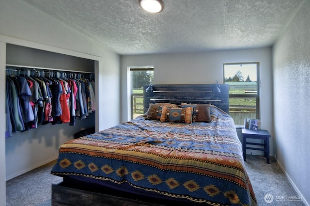 117 Hewitt Rd, Chehalis, WA 98532 - carpeted bedroom with a closet, a textured ceiling, and baseboards