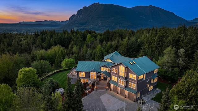 15803 Uplands Way SE, North Bend, WA 98045 - aerial view at dusk of a forest view and a mountain view