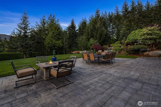 15803 Uplands Way SE, North Bend, WA 98045 - view of patio / terrace with an outdoor fire pit and outdoor dining area