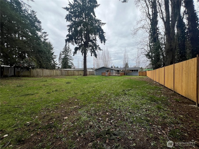 view of yard with a fenced backyard