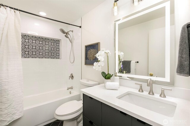 18733 50th Ave NE, Lake Forest Park, WA 98155 - bathroom featuring toilet, shower / tub combo, and vanity