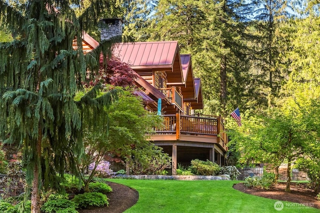 view of yard with a deck