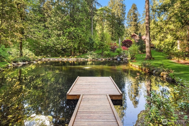 view of dock featuring a water view