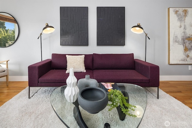 living area with wood finished floors and baseboards