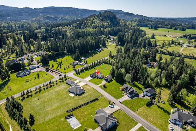 drone / aerial view with a mountain view
