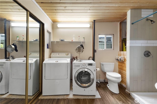 15713 81st St E Unit 135, Puyallup, WA 98372 - laundry room featuring separate washer and dryer, wooden ceiling, and wood finished floors