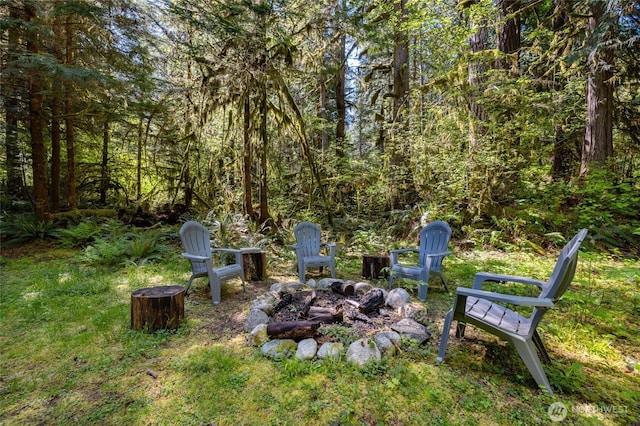 view of yard featuring an outdoor fire pit