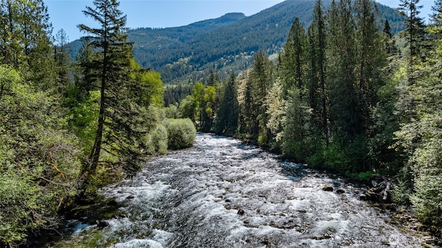 property view of mountains featuring a wooded view